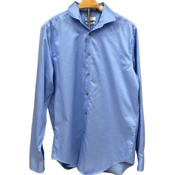 Calvin Klein Slim Fit Stretch No Iron Blue Casual Button Down Long Sleeve Large - Picture 1 of 7